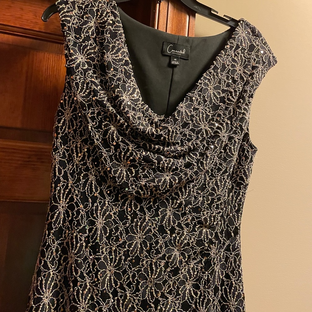 connected apparel Black Lace Overlay Cowl Neck Dress